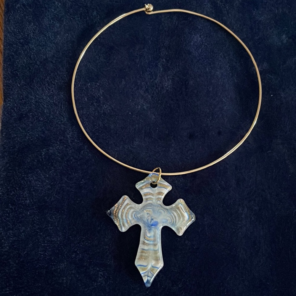 New Choker glass cross necklace